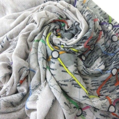 ファリエロサルティ Faliero Sarti 大判 地図 ストール ショール 刺繍 グレー