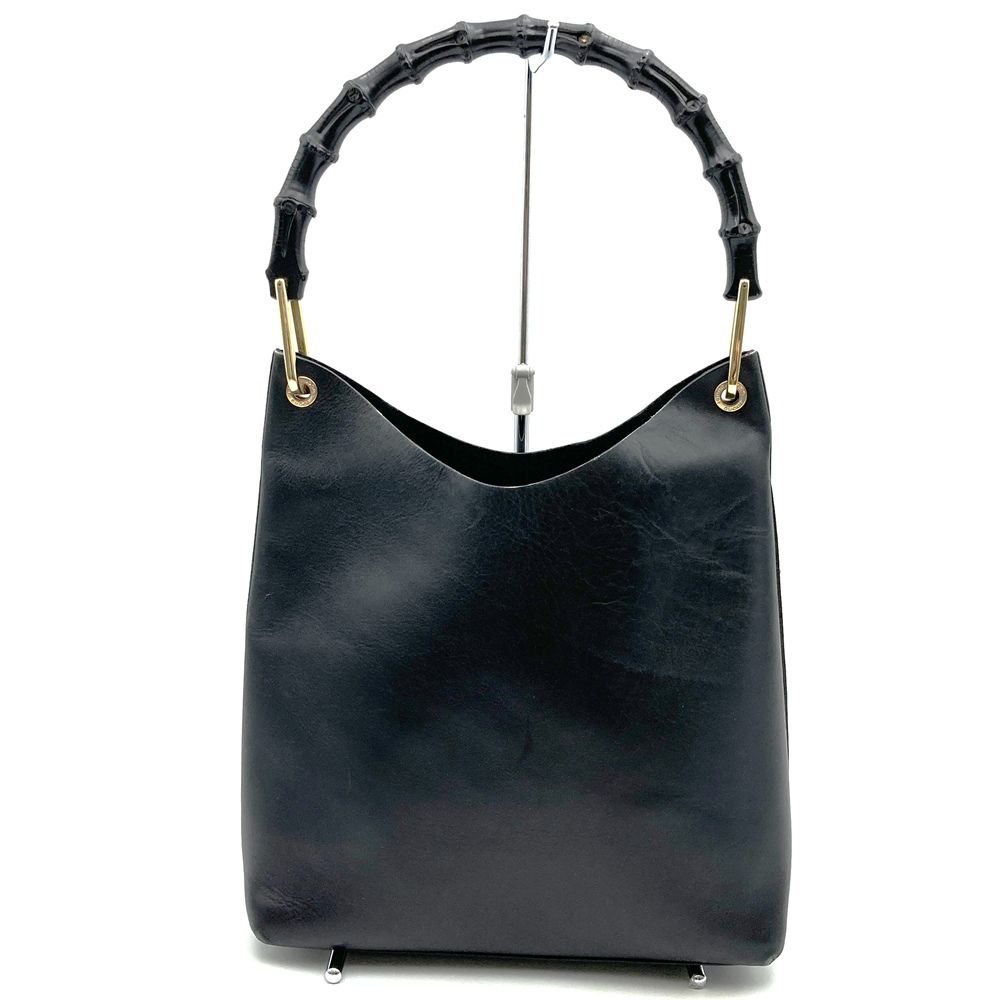 GUCCI グッチ 001 1553 バンブー ショルダーバッグ ハンドバッグ レザー ブラック レディース ヴィンテージ