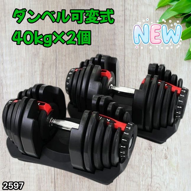 #2597 ダンベル 可変式 レッド 40kg 2個 総重量80kg 多機能 5~40kg 17段階調節 分かりやすいキロ表示 安全設計 省スペース 収納可能 ※一部地域離島別途配送料有