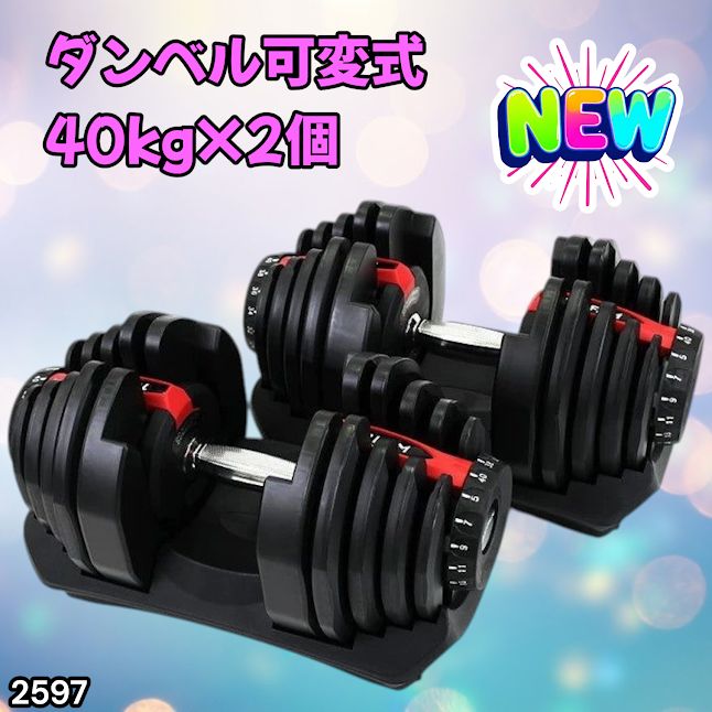 #2597 ダンベル 可変式 レッド 40kg 2個 総重量80kg 多機能 5~40kg 17段階調節 分かりやすいキロ表示 安全設計 省スペース 収納可能 ※一部地域離島別途配送料有