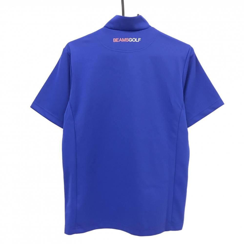 BEAMS GOLF 半袖ハイネックシャツ ブルー 超美品】ビームスゴルフ 半袖ハイネックシャツ ブルー×オレンジ ハーフ