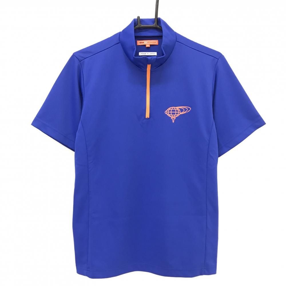 BEAMS GOLF 半袖ハイネックシャツ ブルー 超美品】ビームスゴルフ 半袖ハイネックシャツ ブルー×オレンジ ハーフ