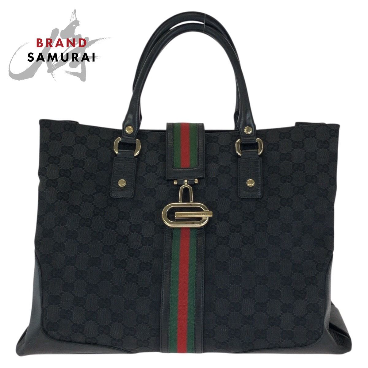 GUCCI グッチ シェリーライン ブラック 黒 ゴールド金具 GGキャンバス/レザー 130994 トートバッグ ハンドバッグ レディース 602548【中古】
