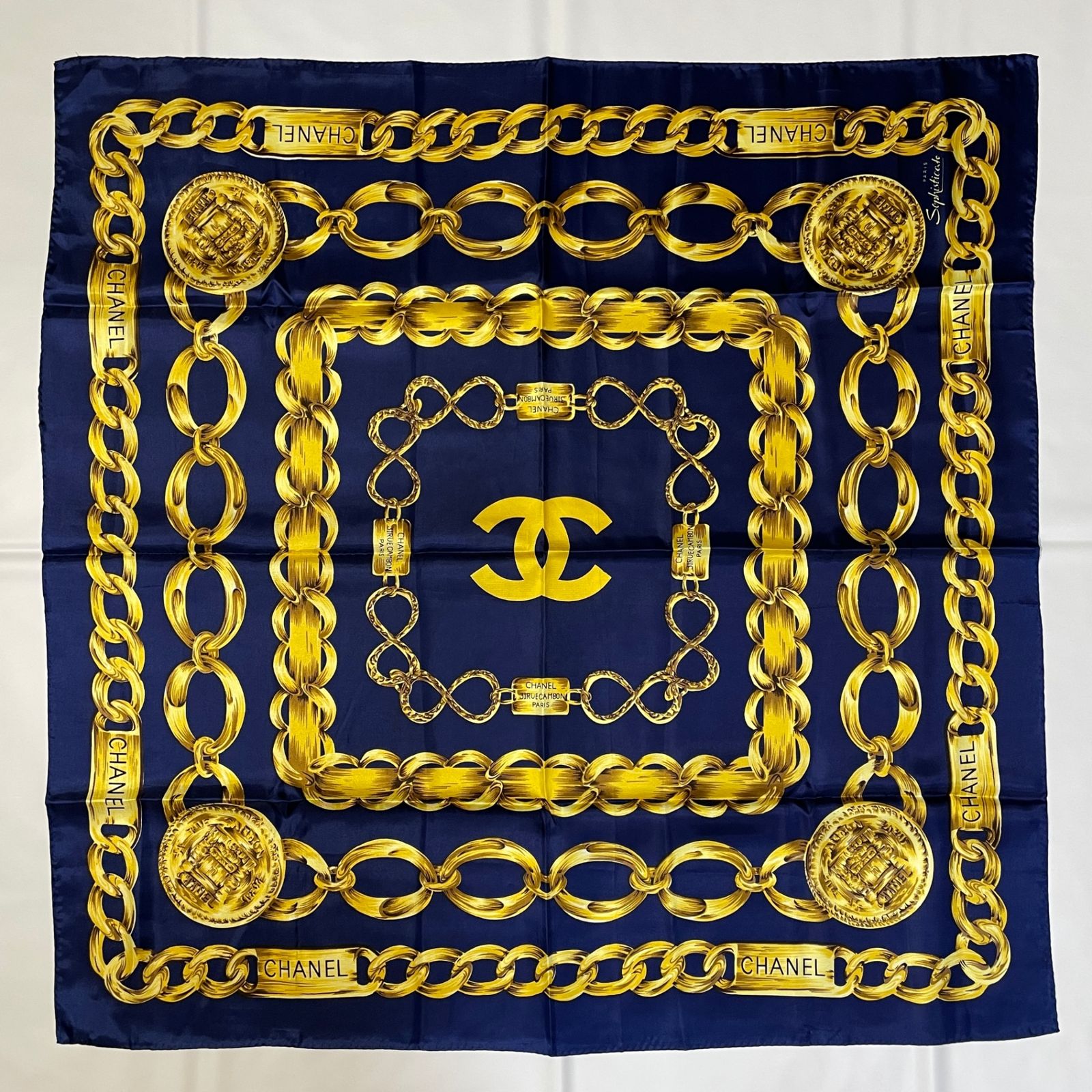 2605-101｜美品｜シャネル スカーフ シルク ネイビー タグあり