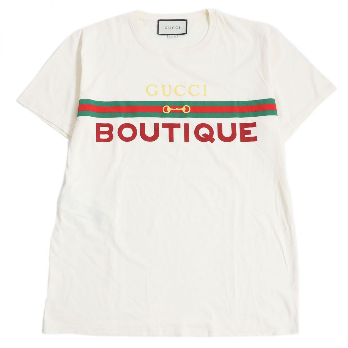 【ドンドン見直し】極美品□GUCCI/グッチ 615044 BOUTIQUE ウェブライン ロゴプリント コットン100％ 半袖Tシャツ/カットソー オフホワイト M 伊製 正規品