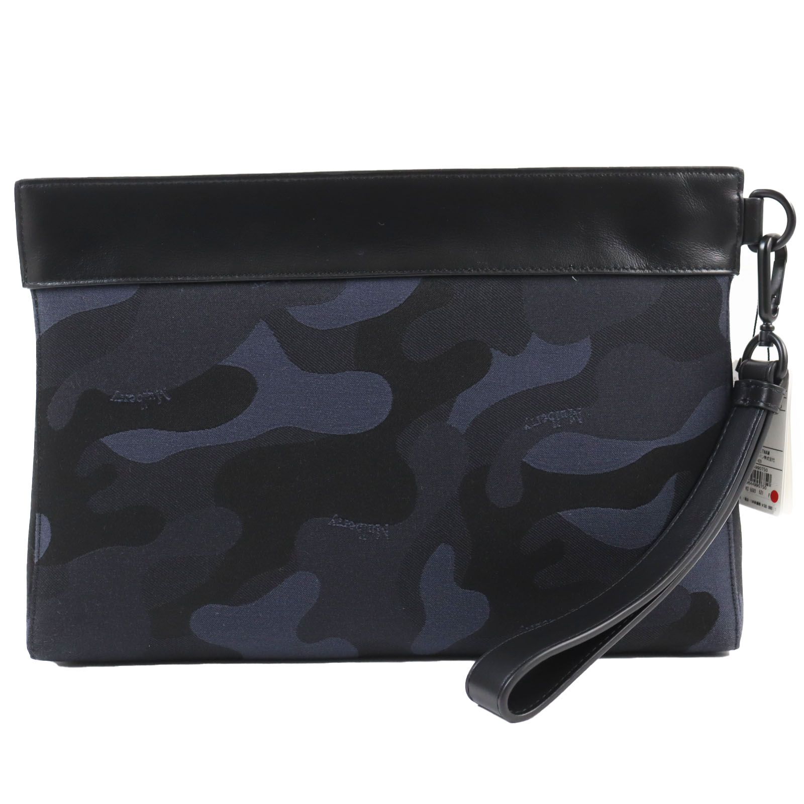【ドンドン見直し】未使用品●MULBERRY マルベリー RL5593 レザー ロゴ入り カモフラ・迷彩柄 ポーチ セカンドバッグ クラッチバッグ ネイビー ブラック メンズ レディース 定価55,000円