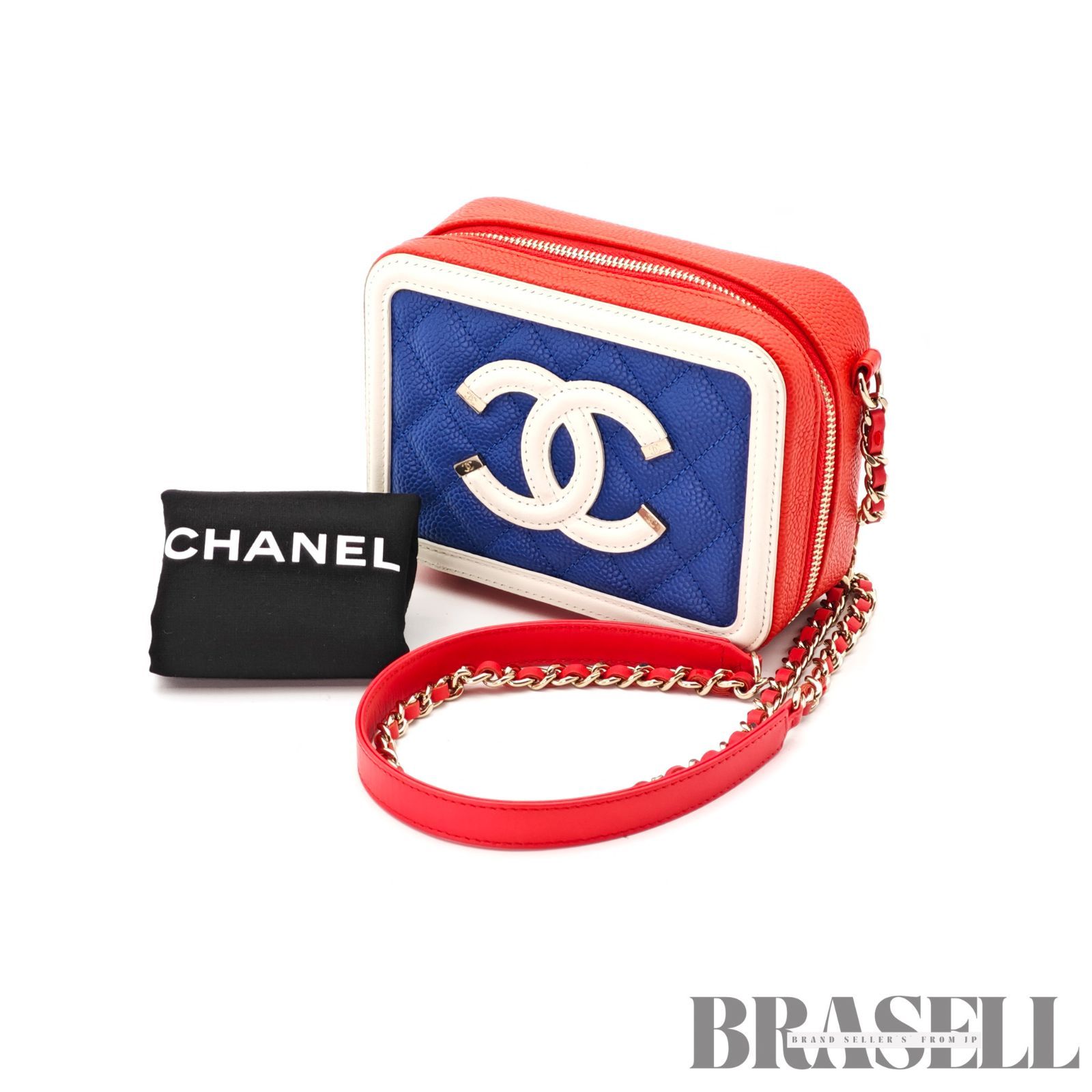 CHANEL ココマーク CCフィリグリー バッグ ミニバッグ トリコロール ポーチ レッド ブルー ホワイト レディース 保存袋