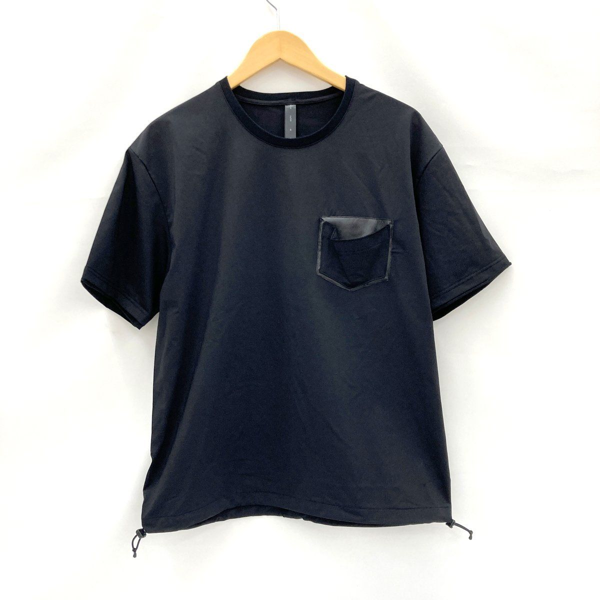 wjk ダブルジェイケイ Tシャツ 半袖 クルーネック ドローストリング フェイクレザーポケット 7132 ny58i ブラック Mサイズ トップス ★SS627
