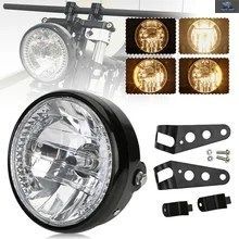 7インチ オートバイ用ヘッドライト H4 35W LEDヘッドランプ 9線式ターンシグナルライト 黄色LEDオートバイ用ヘッドライト（ブラケット付き