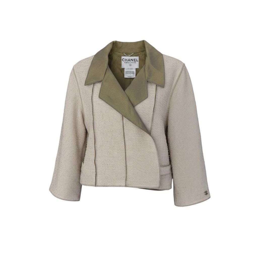 Cf9 CHANEL 1999年 ツイードジャケット フランス製 P13216 34サイズ ベージュ ポリエステル100％ レディース 女性用u02t