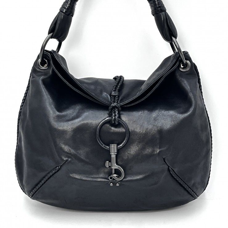 BOTTEGA VENETA(ボッテガ・ヴェネタ)ワンショルダーバッグ ヴィンテージ ナッパレザー ブラック イントレチャート レディース ハンドバッグ【中古】