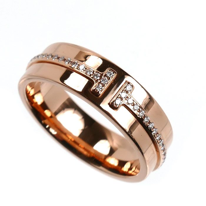 TIFFANY&Co. ティファニー K18PG ピンクゴールド T TWOナロー ワイド リング・指輪 ダイヤモンド 10.5号 6.7g レディース 中古 美品