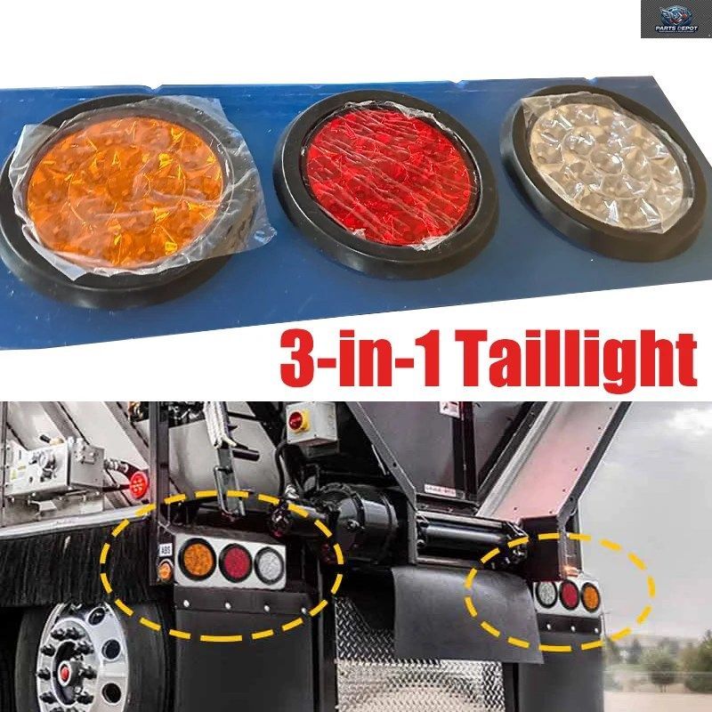 トラック用LEDテールフォグライトバー 12V 24V リアブレーキランプ ウインカー 16LED 4インチ丸型リバースライト UTEバンテールライト