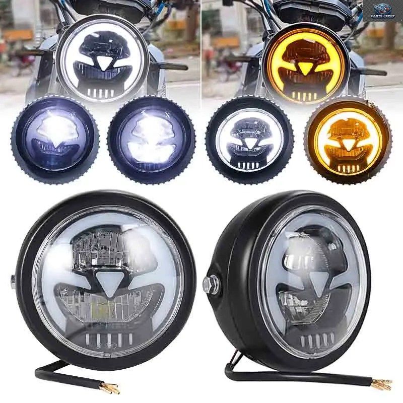 ビンテージバイク用LEDヘッドライト 6.5インチ丸型ライト ハイ/ロービーム カフェレーサーヘッドランプ ハーレースポーツスター ソフテイル