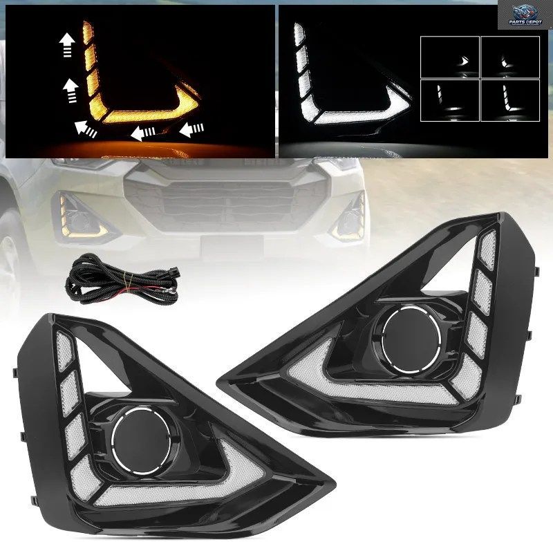 車用 12V LED デイタイムランニングヘッドライト DRL フロントフォグライト 流れるターンシグナル ISUZU D-MAX 2024 2025 ピックアップ 4X4