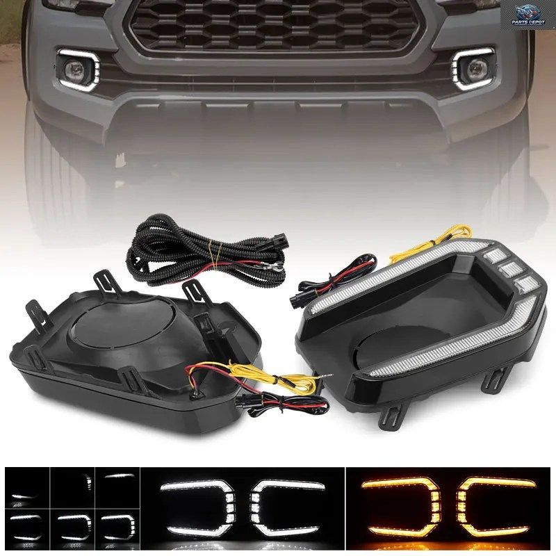 LEDフロントデイタイムランニングライト（DRL）ヘッドフォグランプ トヨタ タコマ 2016 - 23 フローティングターンシグナル