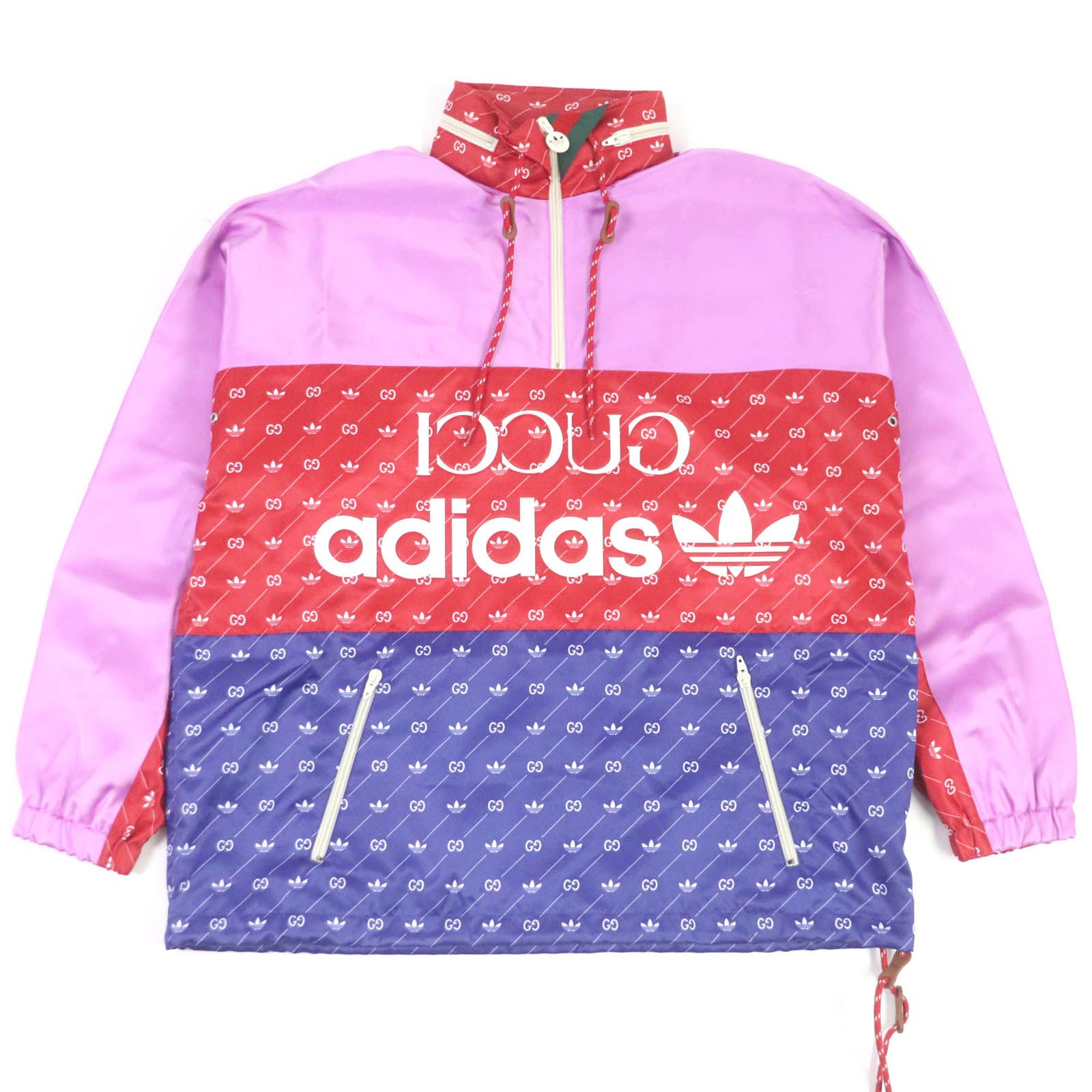 【ドンドン見直し】極美品□GUCCI グッチ adidas 22AW 691429 トレフォイル GGロゴ フード入り プルオーバー アノラックパーカー ブルゾンジャケット マルチカラー 46 ハンガー付き イタリア製 正規品 メンズ