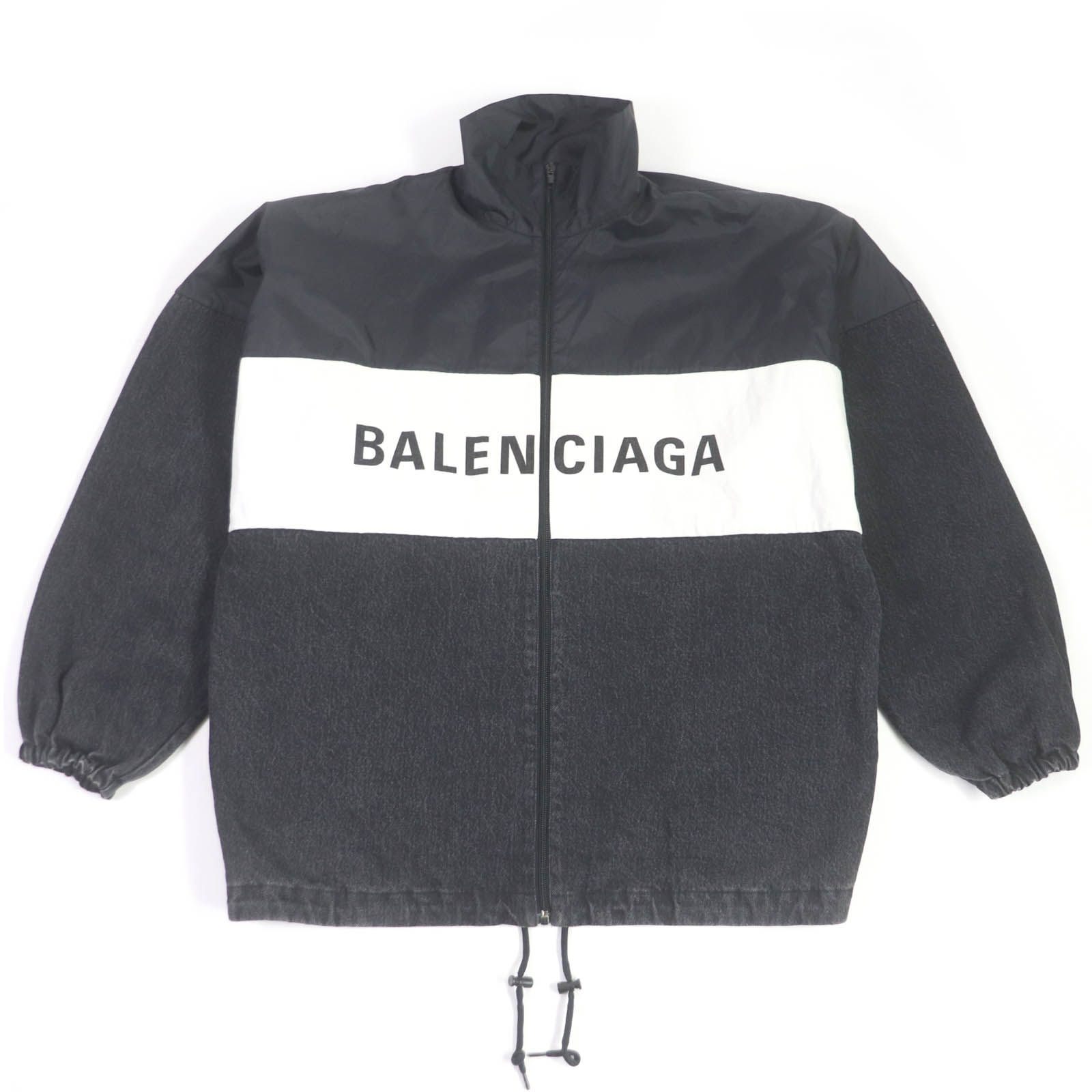 【ドンドン見直し】極美品□BALENCIAGA バレンシアガ 19AW 529213 ロゴプリント デニム切替 オーバーサイズ ポプリンシャツ ブルゾン ブラック 34 ブルガリア製 正規品 メンズ