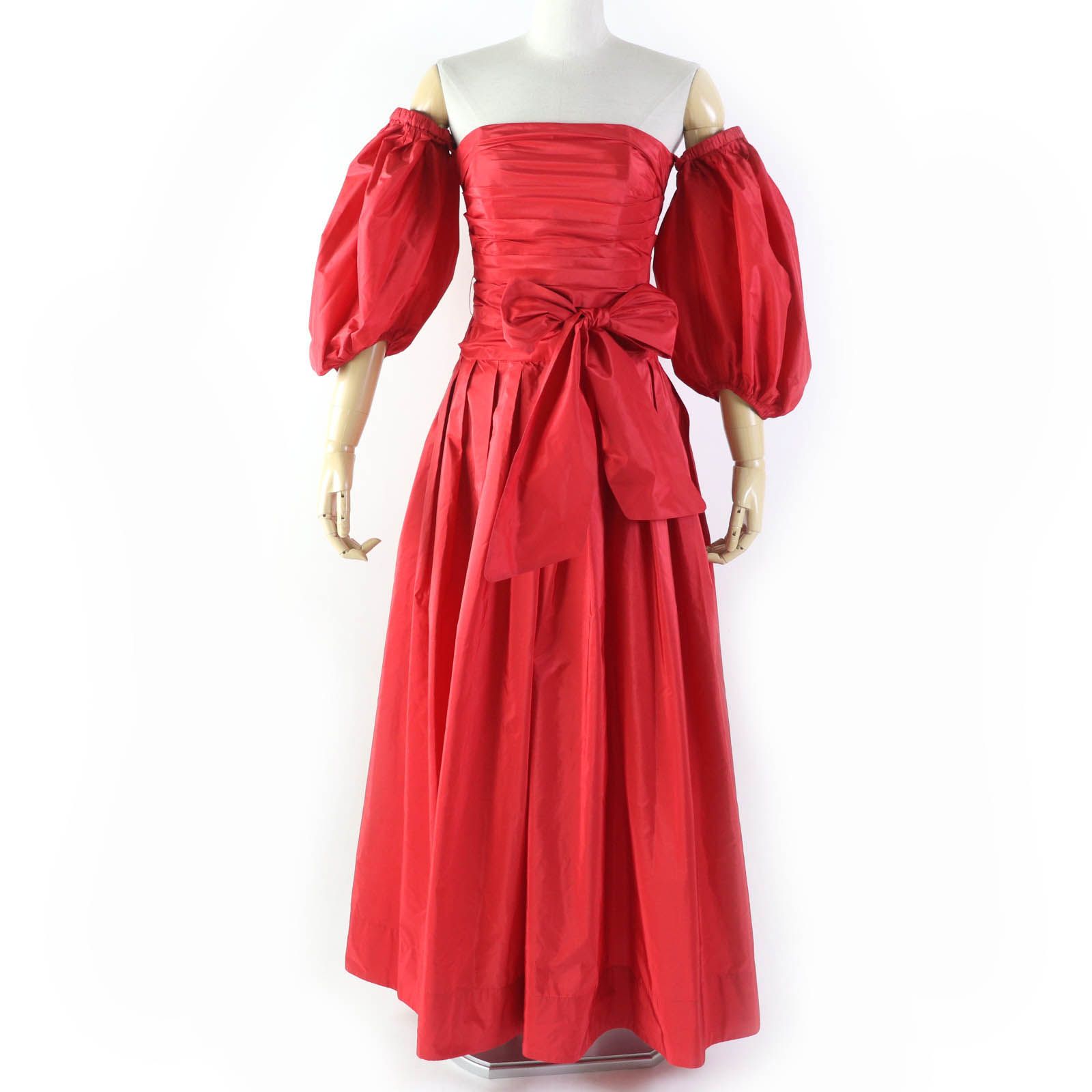 【ドンドン見直し】美品☆VALENTINO ヴァレンティノ シルク100％ オフショルダー Aライン ドレス ワンピース レッド 38 ハンガー付き イタリア製 正規品 レディース