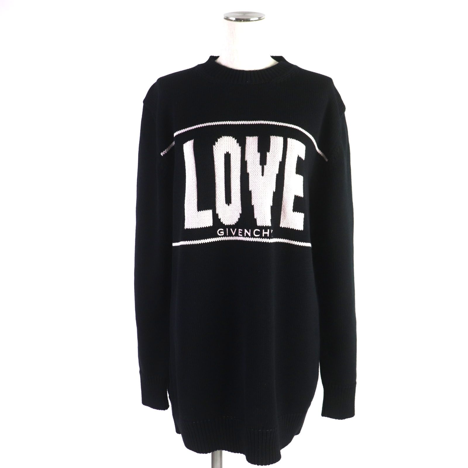【ドンドン見直し】美品▼GIVENCHY ジバンシィ BW9 00A4 Z01 コットン LOVE ラブ オーバーサイズ クルーネック ニット ブラック S イタリア製 正規品 レディース ユニセックスOK