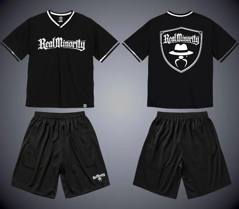 RealMinority Vネック ゲームシャツ＆ショーツ 上下セット (Shield) 4.1oz jersey & shorts カラー：ブラック 10,980円(内税)