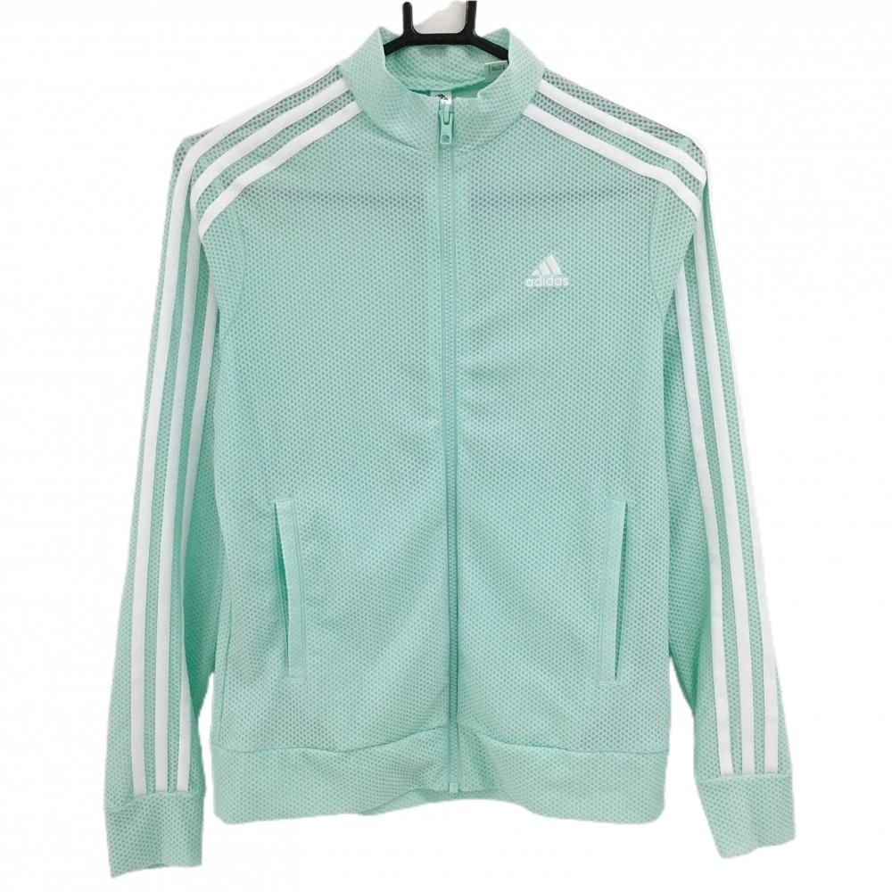 [Beautiful goods] adidas jacket, mint green x white mesh, three-dimensional woven fabric, shoulder and sleeve, 3-line logo embroidery, women's M golf wear, adidas
