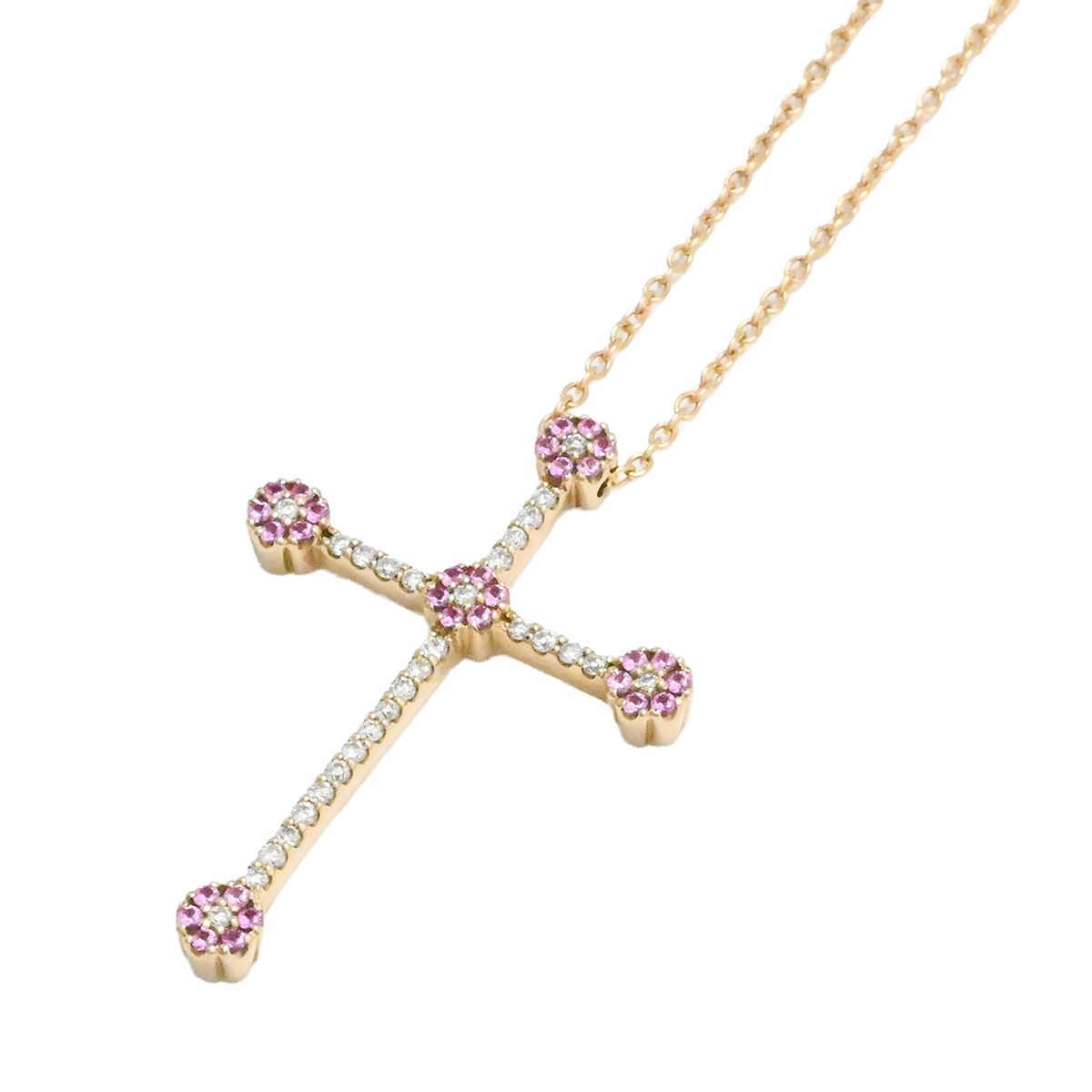 ポンテヴェッキオ PONTE VECCHIO P/V K18PG ピンクゴールド ピンクサファイア ダイヤ 0.14ct 0.15ct ネックレス レディース ジュエリー