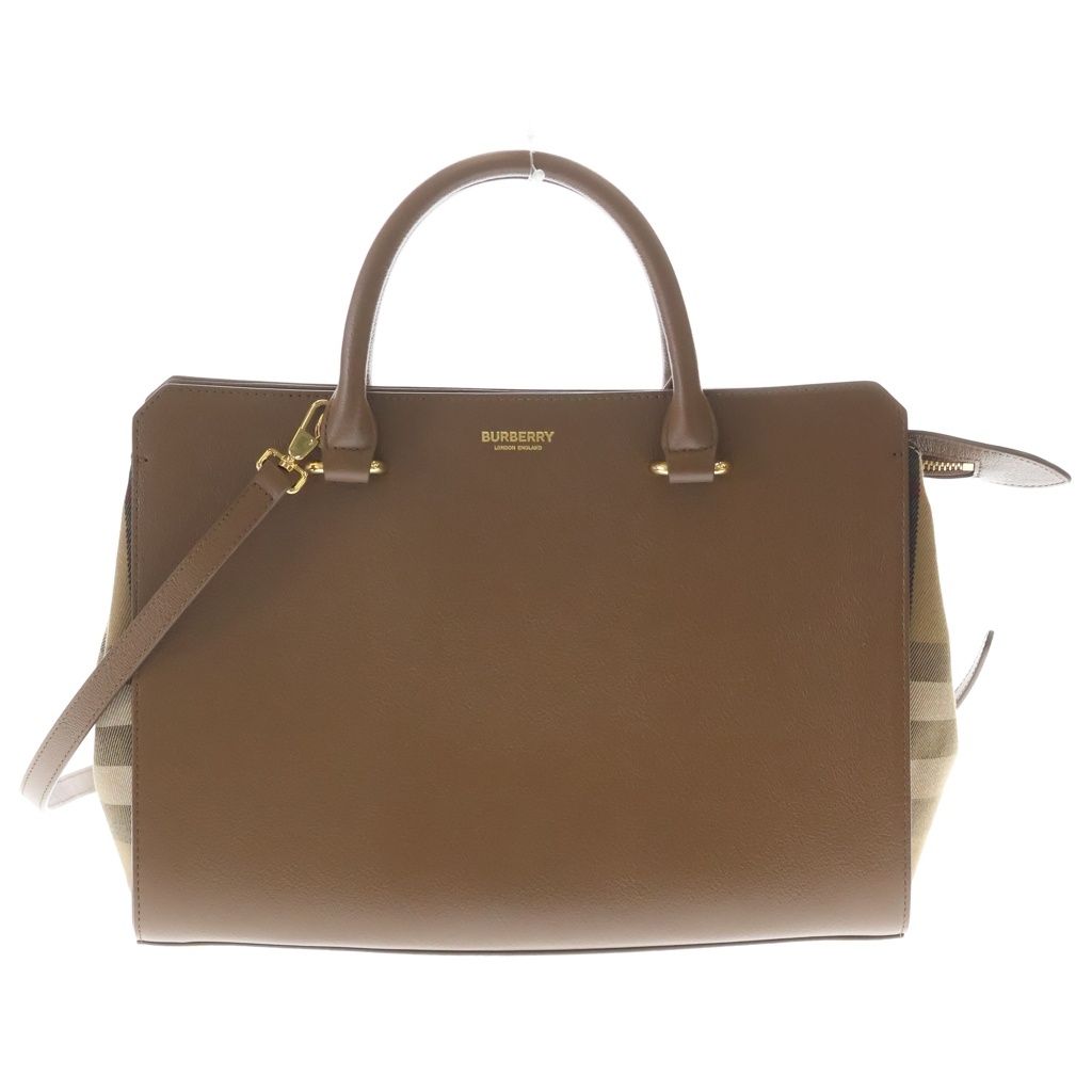 BURBERRY (バーバリー) ノバチェック 切り替え レザー キャンバス 2WAY ハンド ショルダーバッグ ゴールド金具 ブラウン FI9177