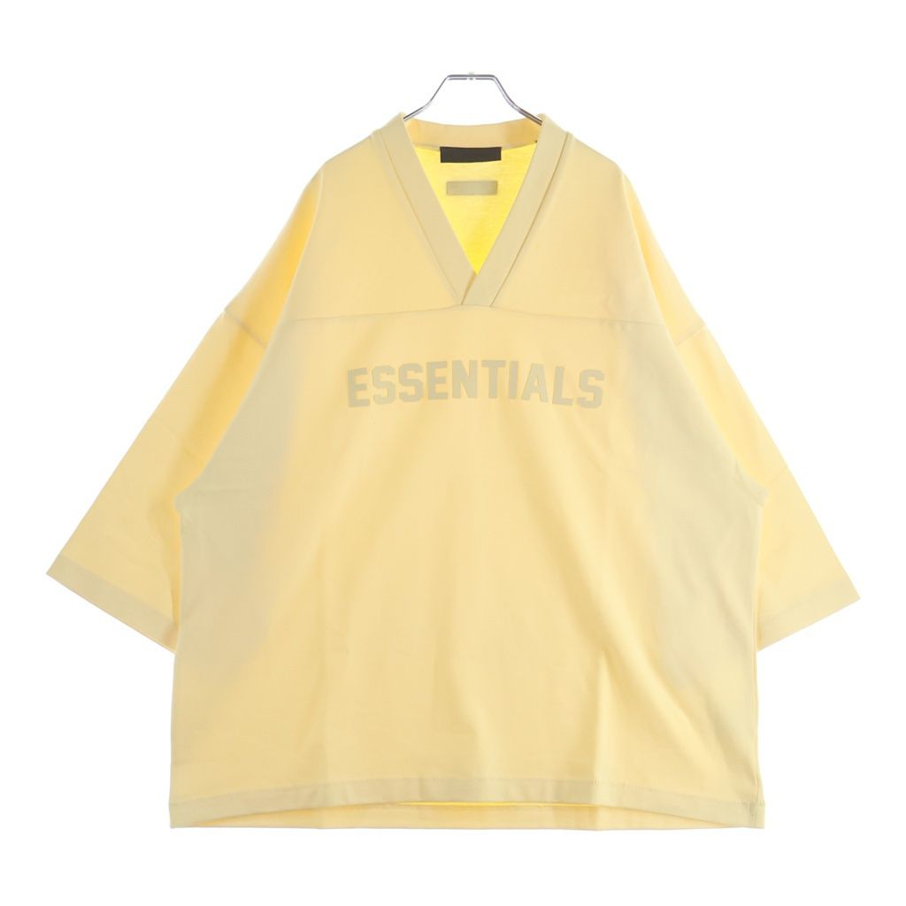 FEAR OF GOD ESSENTIALS (フィアオブゴッド エッセンシャルズ) Football Tee フットボールティー ラバーロゴVネックラグラン7分袖Tシャツ イエロー