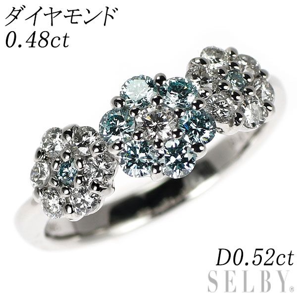 Pt900 トリートブルーダイヤモンド リング 0.48ct D0.52ct フラワー