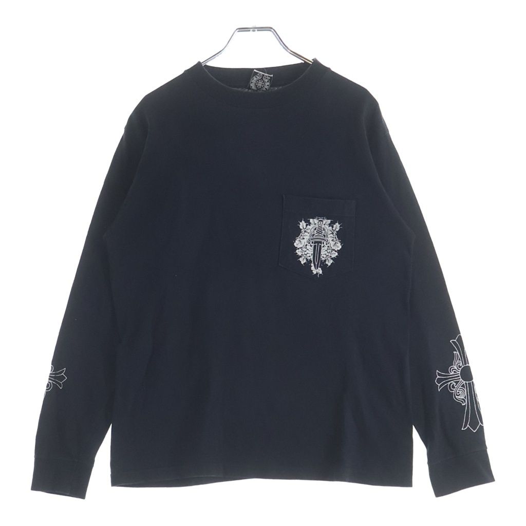 CHROME HEARTS (クロムハーツ) OLD VINE DGGR L/S T-SHIRT アームクロスプリント ヴァインダガーポケット長袖Tシャツ カットソー ブラック