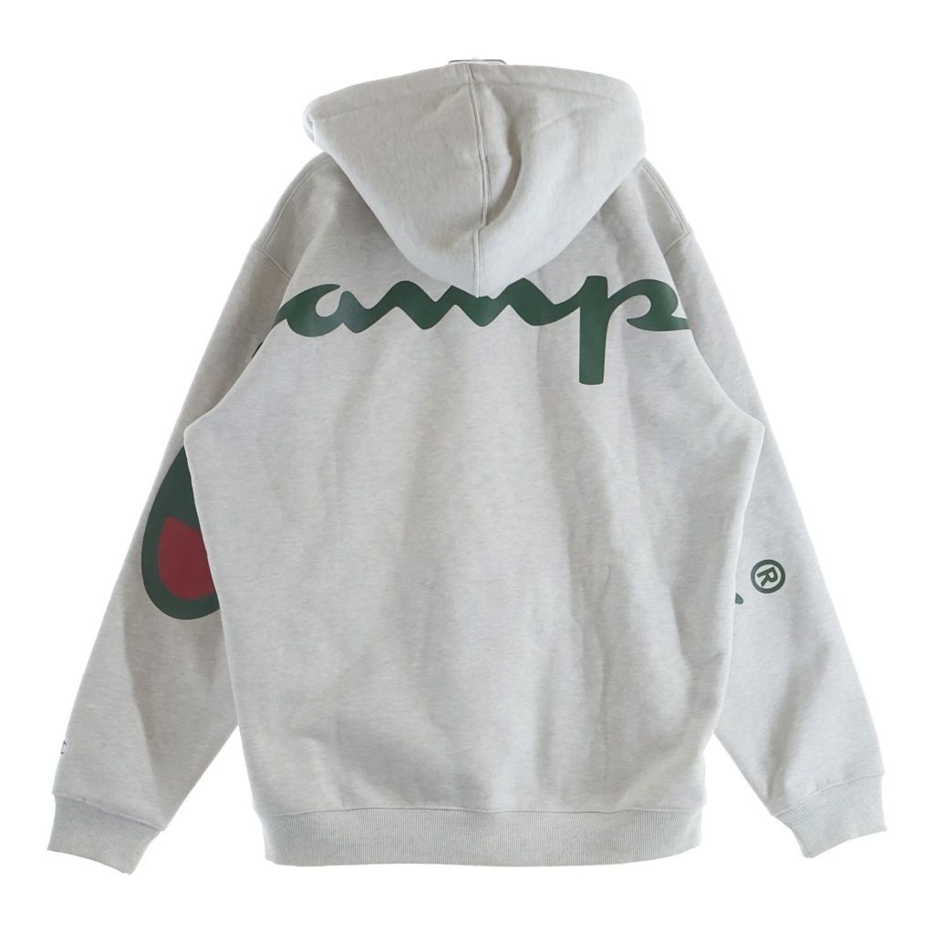 SUPREME (シュプリーム) × CHAMPION 18SS Hooded Sweatshirt チャンピオン バックロゴプリント プルオーバー パーカー グレー H6 122017