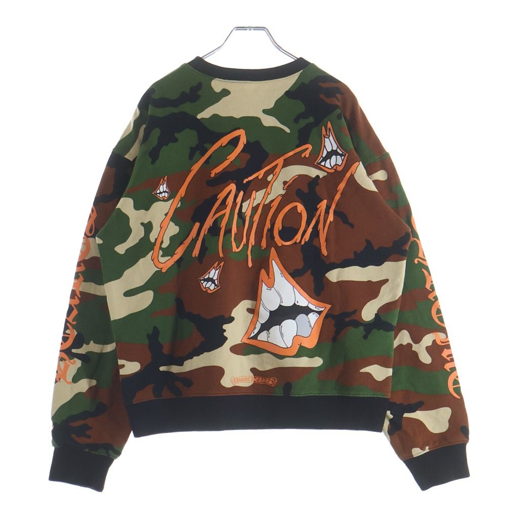 CHROME HEARTS (クロムハーツ) ×MATTY BOY PPO CAUTION CREW マッティボーイ カモフラ総柄 チョンパープリント クルーネックスウェットトレーナー カーキ