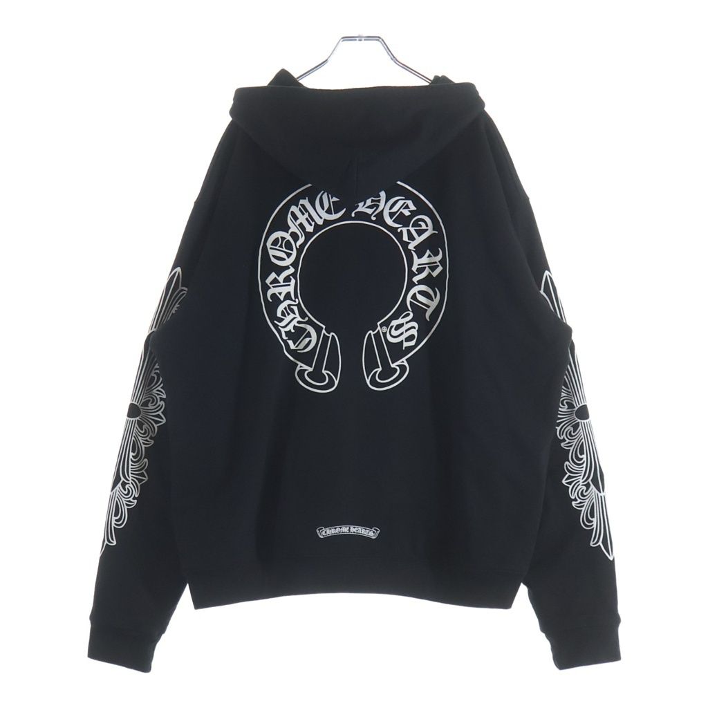 CHROME HEARTS (クロムハーツ) ダガージップ バックホースシュープリント ジップアップスウェットパーカー フーディー ブラック #L
