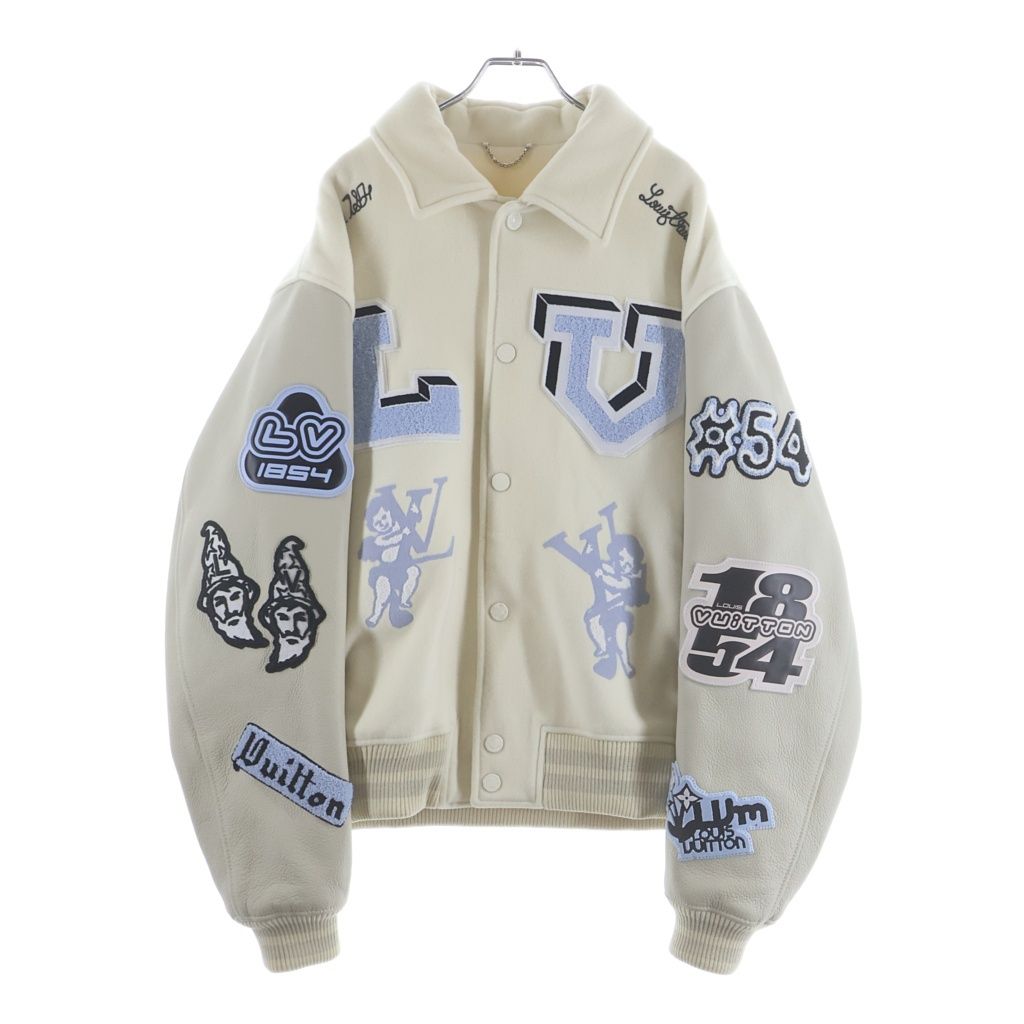 LOUIS VUITTON (ルイヴィトン) 22SS マルチパッチ ミックスドレザーバーシティブルゾン スタジャン ホワイト RM222 MJY HNL91E