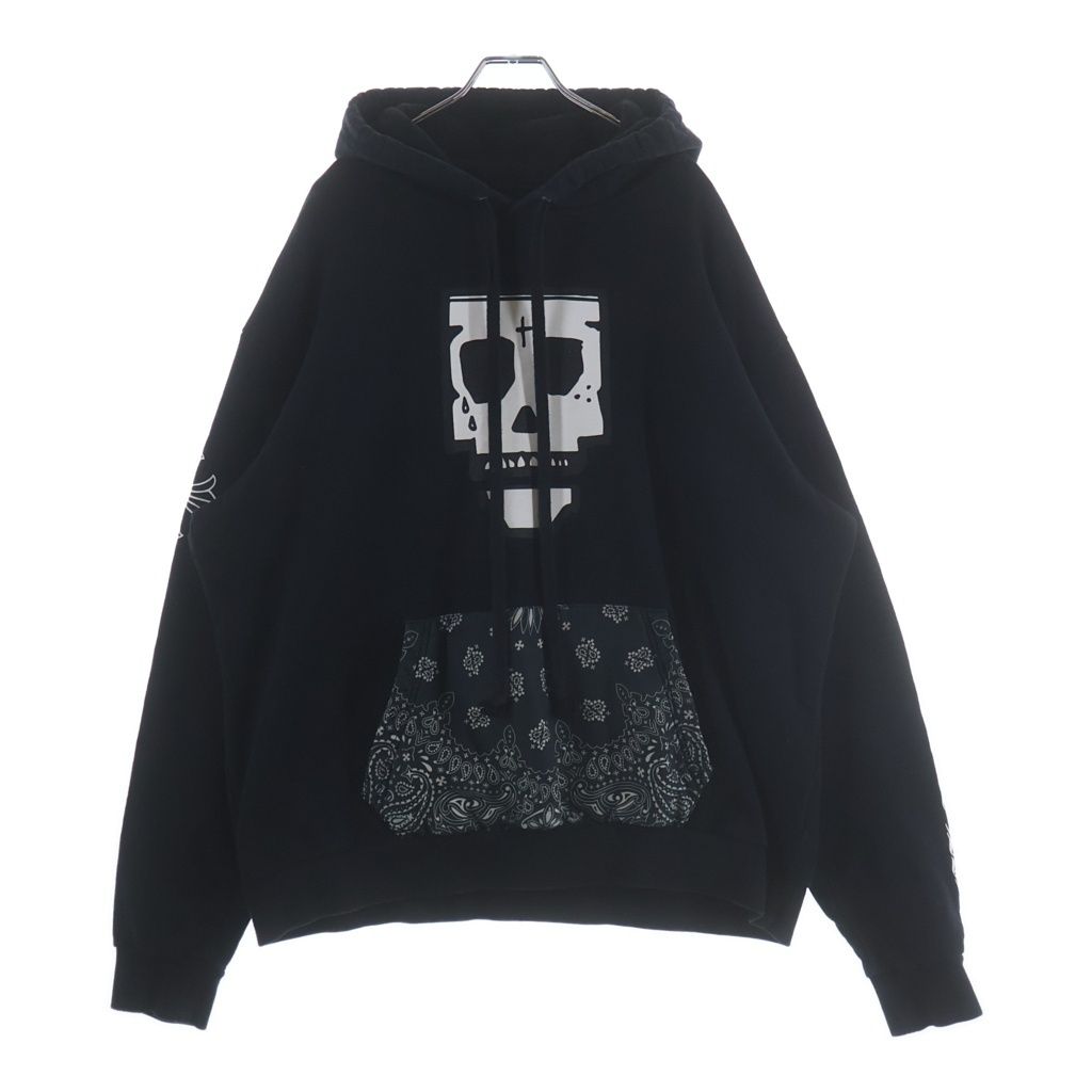 CHROME HEARTS (クロムハーツ) ×Purplehaus MONKPUNK HD PLVR パープルハウス モンクパンク プルオーバーフーディ パーカー スカル ロゴプリント バンダナ切替 ペイズリー ブラック