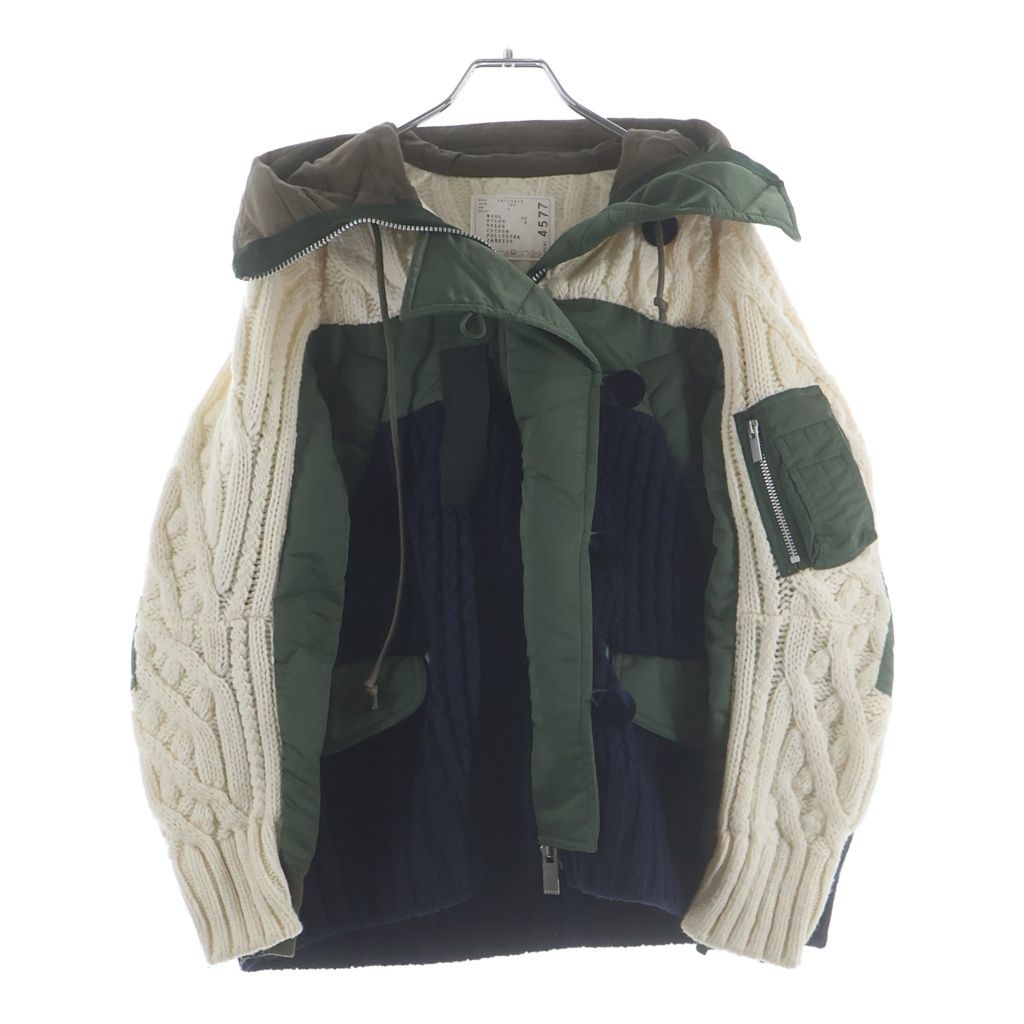 Sacai (サカイ) 19AW CABLE KNIT×MA-1 ドッキングニットブルゾン ジャケット ネイビー/カーキ/ホワイト 19-04577