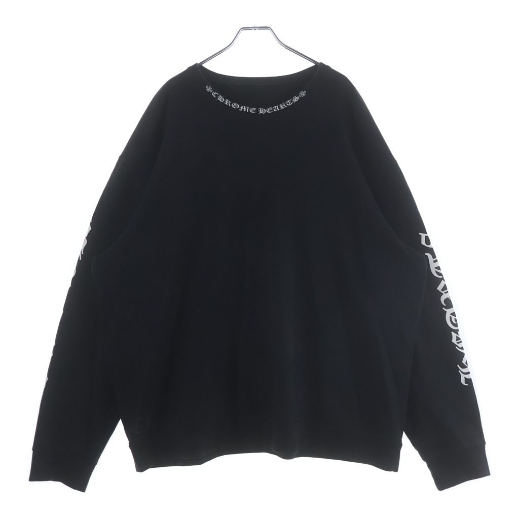 CHROME HEARTS (クロムハーツ) Neck Logo Crewneck Sweatshirt ネックロゴ クルーネックスウェットシャツ トレーナー 袖ロゴプリント ブラック