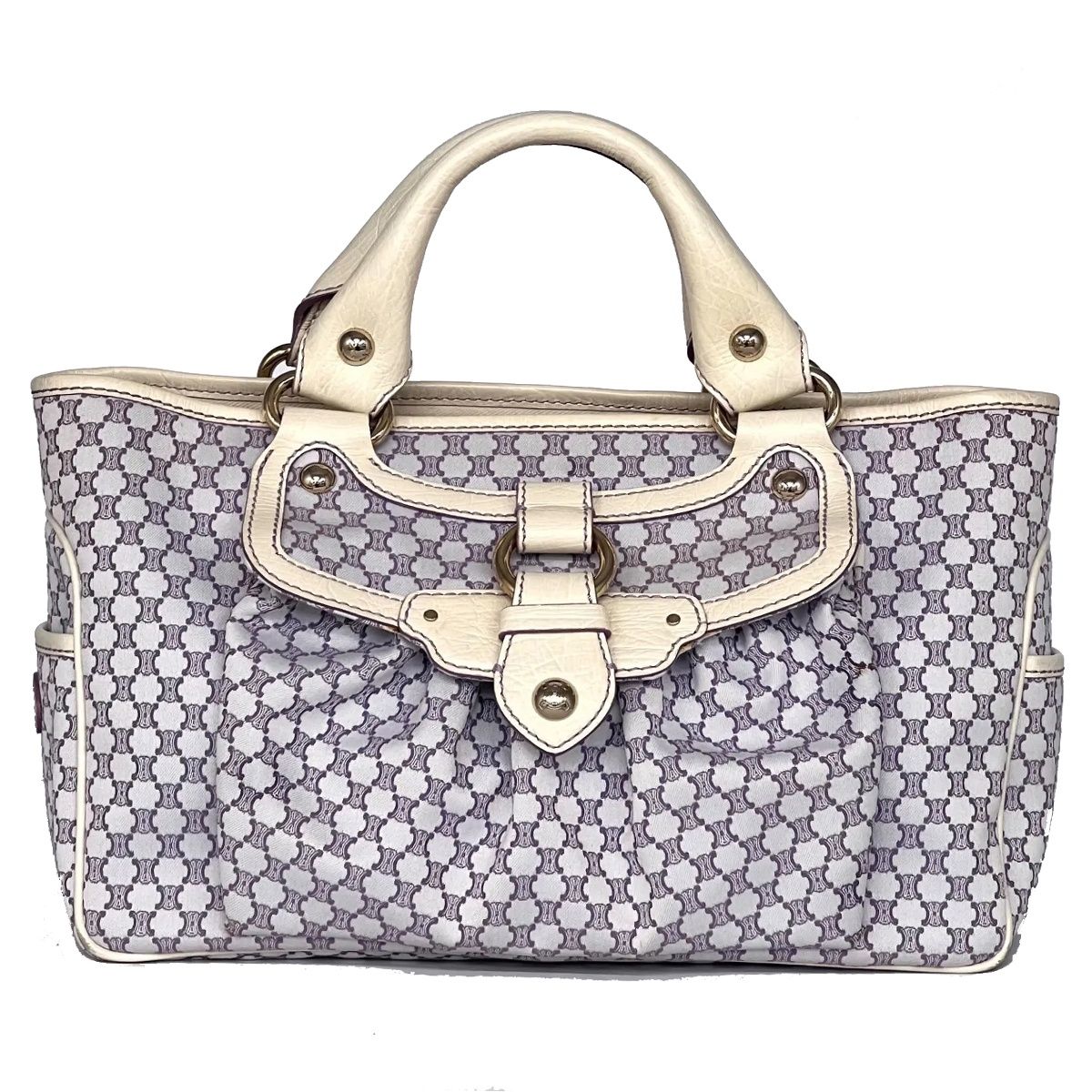 CELINE セリーヌ ハンドバッグ マカダム柄 紫 ホワイト 33BS140