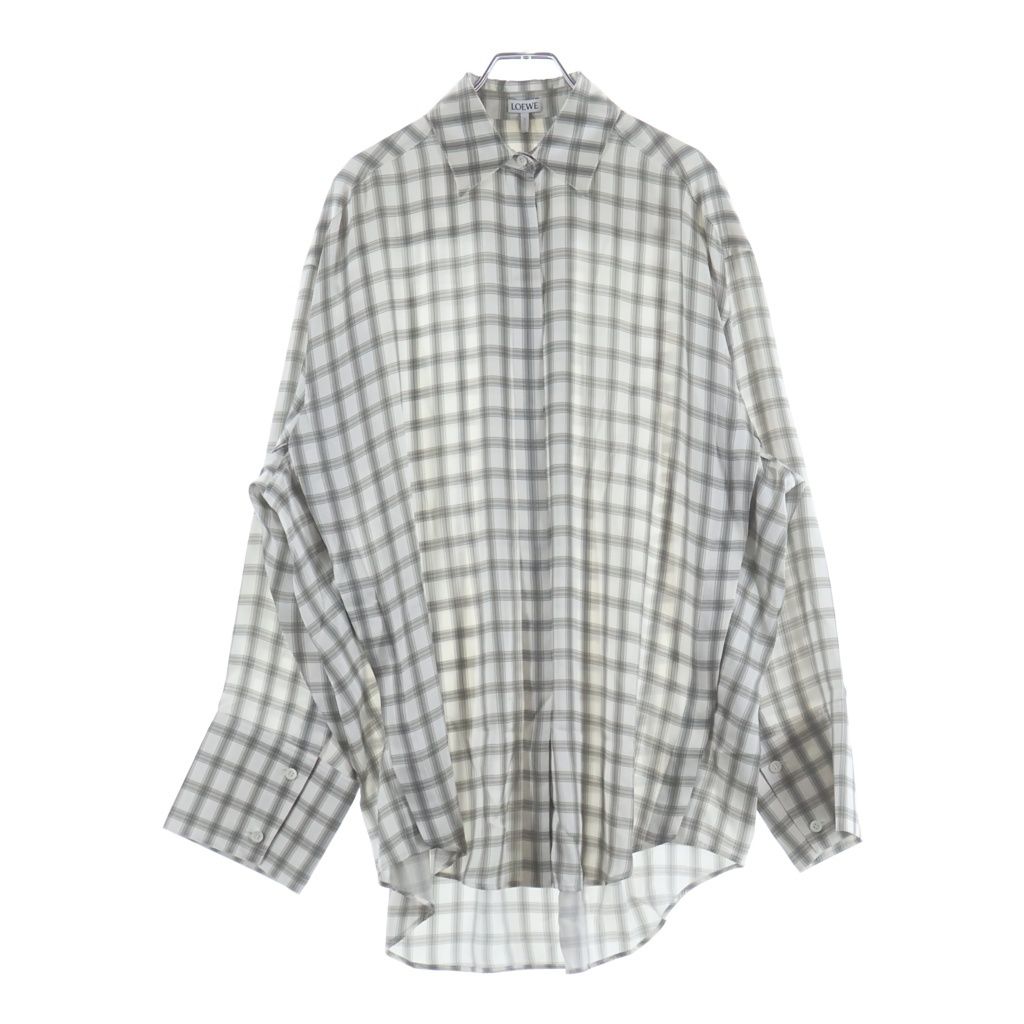 LOEWE (ロエベ) チェック柄 シルク 長袖シャツ ベージュ/ホワイト S359Y05XDG