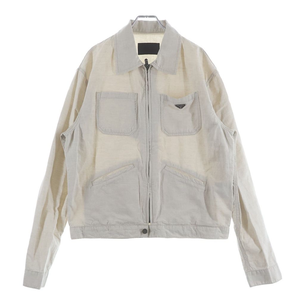 PRADA (プラダ) 23SS トライアングルロゴプレート ジップアップ リネン ニュートラル シャンブレーブルゾンジャケット ベージュ GEB255
