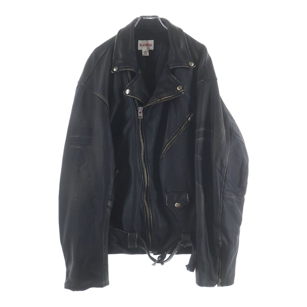 KAMIYA (カミヤ) Distressed Leather Biker Jackt デストロイ レザー バイカー ジャケット ライダース ダブル ブラック G16BL011