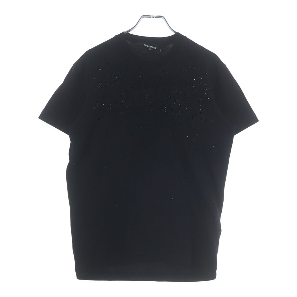 DSQUARED2 (ディースクエアード) フロントロゴ ラインストーン クルーネック 半袖Tシャツ ブラック S75GD0502