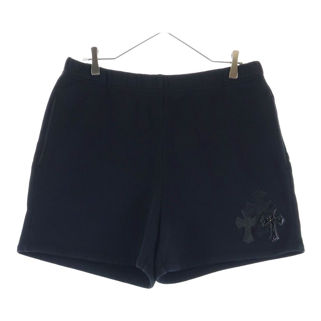 CHROME HEARTS (クロムハーツ) Y NOT SWEAT HALF PANTS パテント ハラコレザークロスパッチ スウェットハーフパンツ ショーツ ブラック