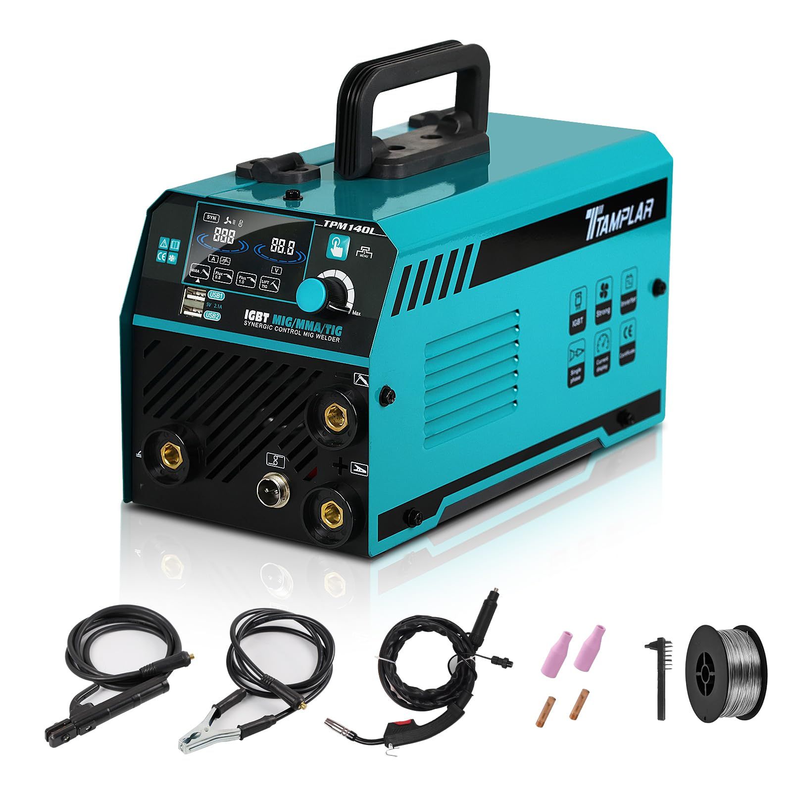 R★半自動溶接機 100V専用 140A 液晶表示 ノンガスMIG/アーク溶接/リフトTIG 1台3役 インバーター アーク 初心者向け 軽量 50/60Hz 新LCD 家庭用 DIY 日本語説明書 TPM140L faa0288e