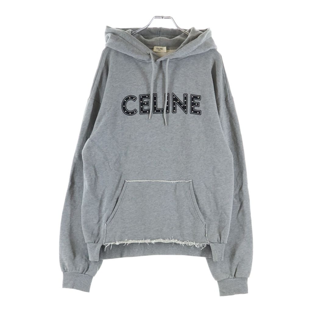 CELINE (セリーヌ) 21SS スタッズフロントロゴ ダメージフーデットプルーオーバーパーカー グレー 2Y309052H