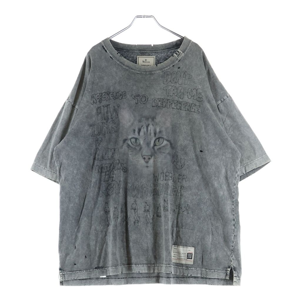 MAISON MIHARAYASUHIRO (メゾンミハラヤスヒロ) 24AW Distressed Cat Print T-shirt ブリーチ加工 キャットプリント 半袖Tシャツ カットソー グレー A13TS611