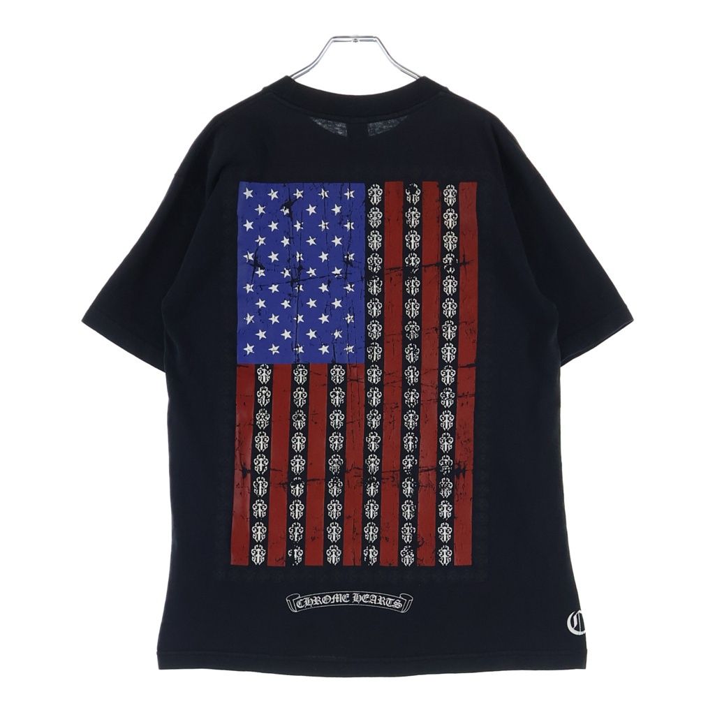 CHROME HEARTS (クロムハーツ) OLD AMERICAN FLAG TEE オールド アメリカンフラッグTシャツ 星条旗 ホースシュープリント 半袖カットソー ブラック