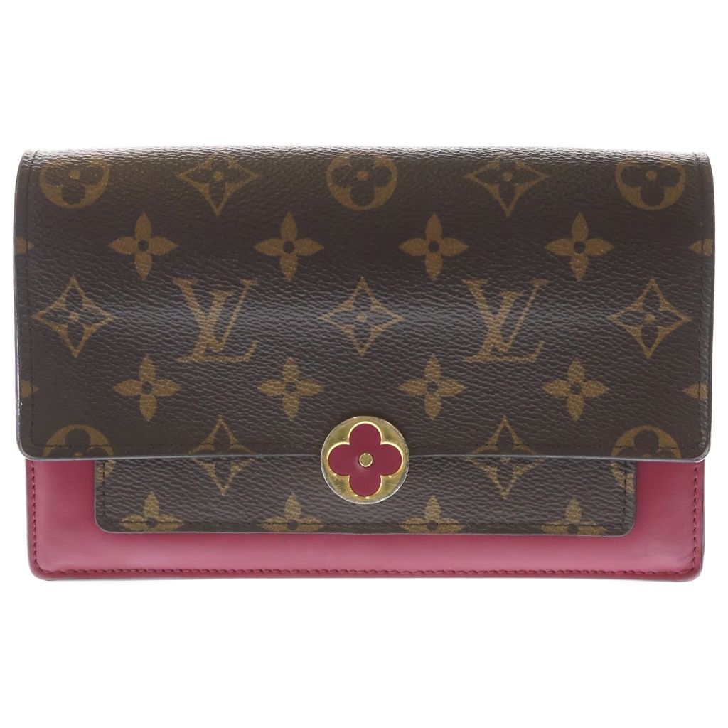 LOUIS VUITTON (ルイヴィトン) モノグラム ポルトフォイユフロールチェーン PVCレザー ショルダーバッグ ブラウン/フーシャ M69578