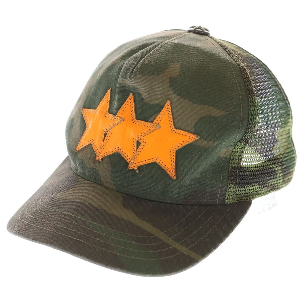 CHROME HEARTS (クロムハーツ) 3STAR PATCH TRUCKER CAP スターレザーパッチ スターボール付 カモフラ ベースボールキャップ 帽子 カーキ